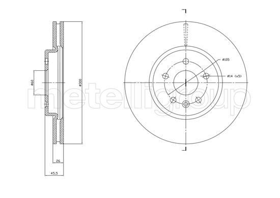 METELLI Bremseskive 231849c ventileret 300mm 26mm for OPEL