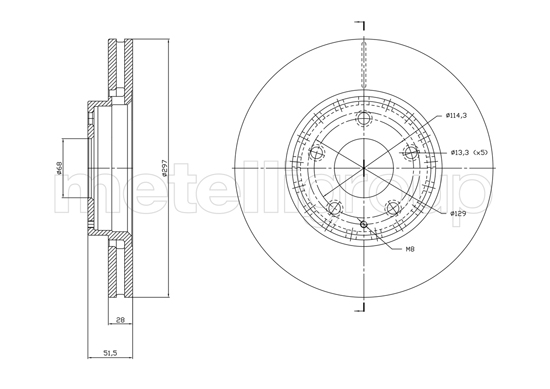 METELLI Bremseskive 231850c ventileret 297mm 28mm for MAZDA