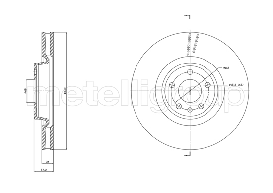 METELLI Bremseskive 231865c ventileret 349mm 34mm for AUDI VW