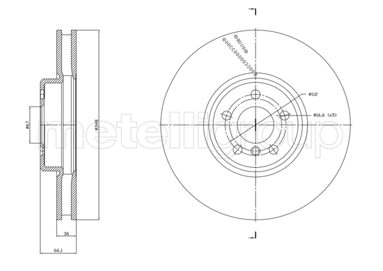 METELLI Bremseskive 231868c ventileret 348mm 36mm for BMW