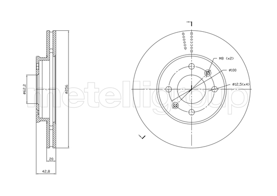 METELLI Bremseskive 231870c ventileret 256mm 20mm for KIA