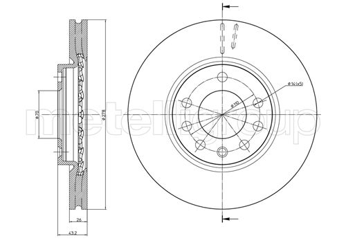 METELLI Bremseskive 230877 ventileret 278mm 26mm for OPEL