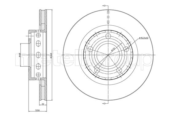 METELLI Bremseskive 231517c ventileret 269mm 22mm for VW