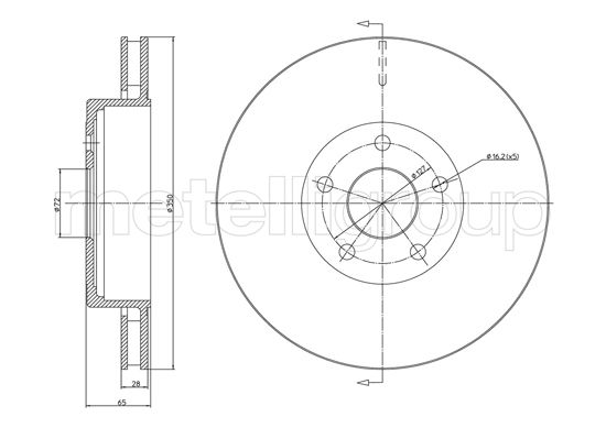 METELLI Bremseskive 231560c ventileret 350mm 28mm for JEEP