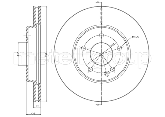 METELLI Bremseskive 230314c ventileret 284mm 22mm for MERCEDES-BENZ