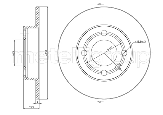 METELLI Bremseskive 230528c fuld 232mm 9mm for VW