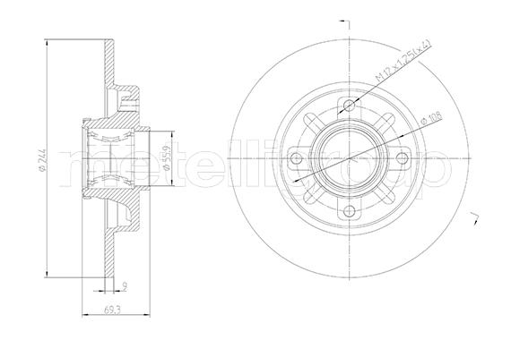 METELLI Bremseskive 231878 fuld 244mm 9mm for PEUGEOT