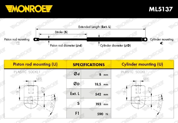 MONROE Gasfjeder, kuffert-/lastrum 11356405 for OPEL