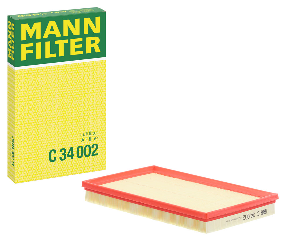 MANN-FILTER Luftfilter c34002 Filterindsats length_mm_203|Længde [mm]|336 width_mm_206|Bredde [mm]|197 height_mm_209|Højde [mm]|38 38mm for MERCEDES-