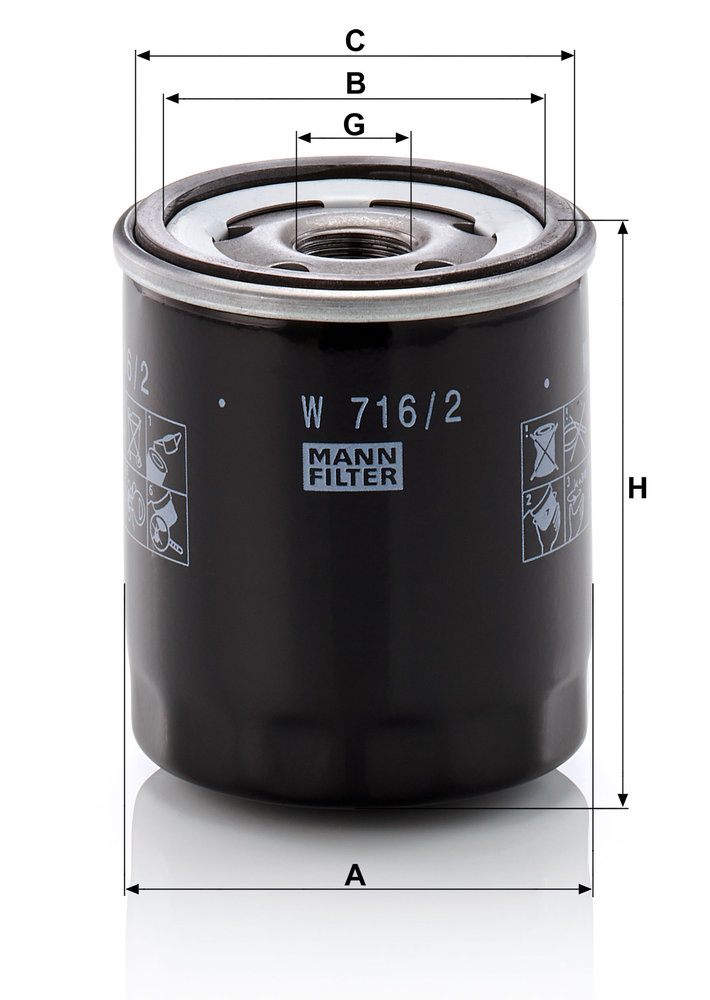 MANN-FILTER Oliefilter W 716/2 Påskruet 94mm M20x1.5-6H for FIAT