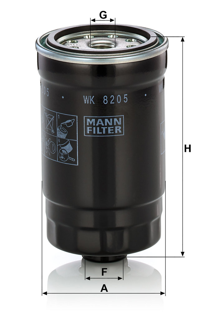 MANN-FILTER Brændstof-filter wk8205 Påskruet 142mm M12xP1.25-6H for SSANGYONG HYUNDAI KIA