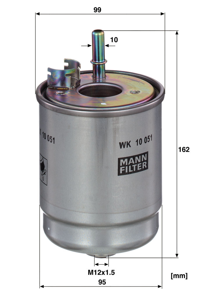 MANN-FILTER Brændstof-filter WK 10 051 Lednings 162mm M12x1.5 for HYUNDAI