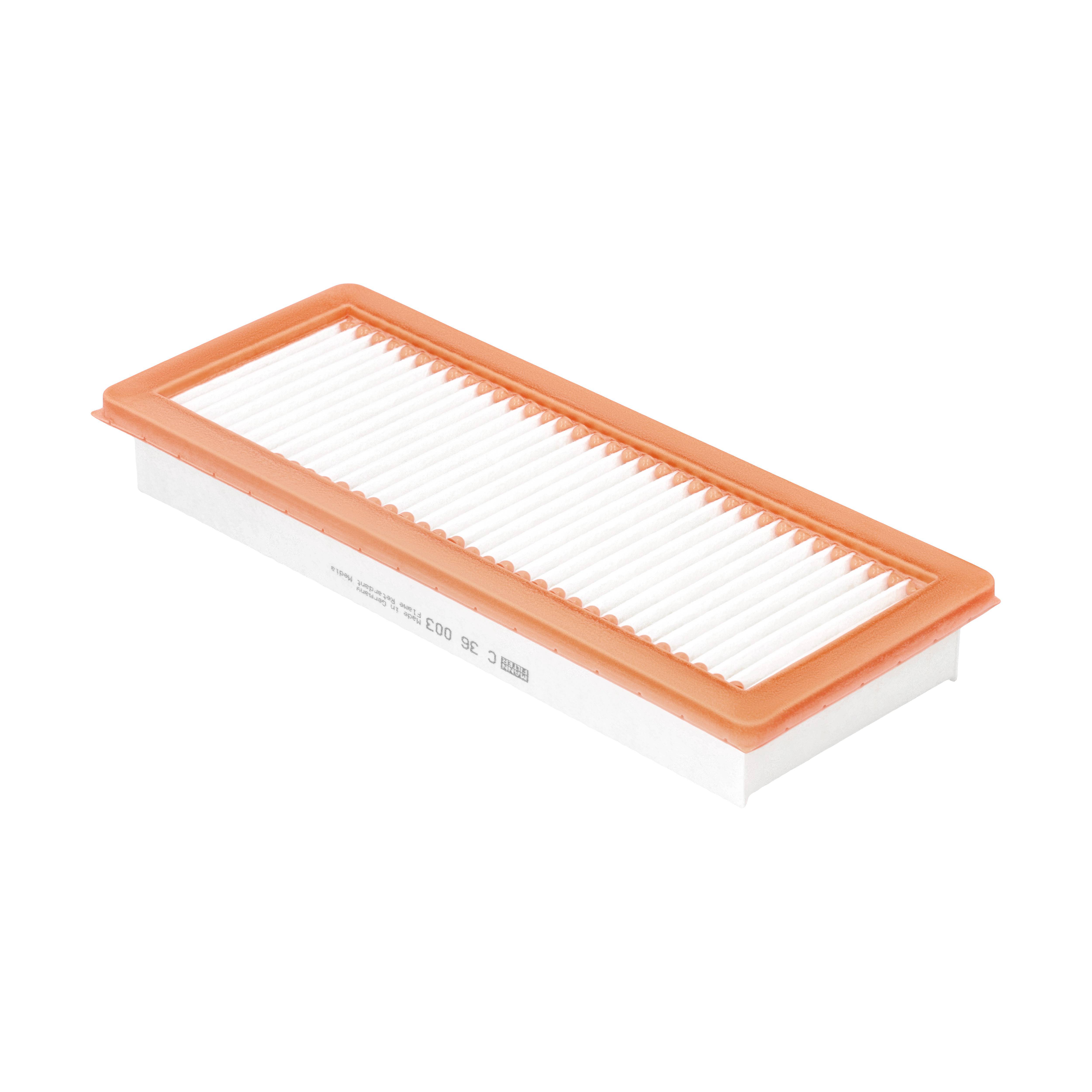 MANN-FILTER Luftfilter C 36 003 Filterindsats length_mm_203|Længde [mm]|359 width_mm_206|Bredde [mm]|147 height_mm_209|Højde [mm]|43 43mm for OPEL BM