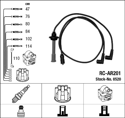 NGK Tændkabelsæt 0520 for ABARTH