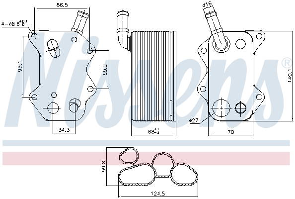 NISSENS Oliekøler, motorolie 90660 for VW