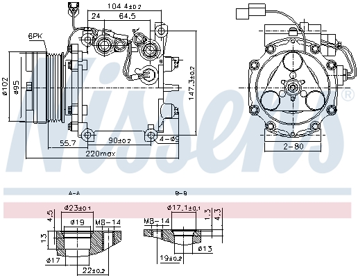NISSENS Kompressor, klimaanlæg 890879 for MITSUBISHI