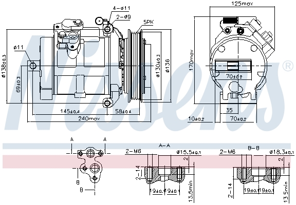 NISSENS Kompressor, klimaanlæg 890049 for MERCEDES-BENZ