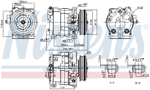 NISSENS Kompressor, klimaanlæg 890187 for LANCIA
