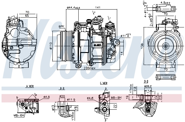 NISSENS Kompressor, klimaanlæg 890749 for MERCEDES-BENZ