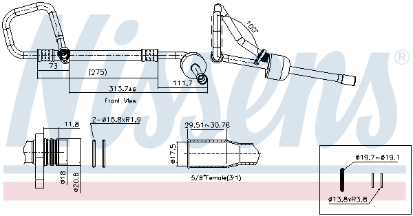 NISSENS Lavtryksslange, klimaanlæg 841512 for PEUGEOT