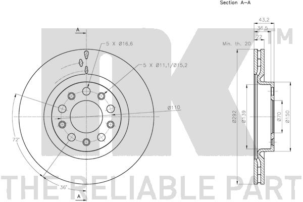 NK Bremseskive 311033 ventileret 292mm 22mm for ALFA ROMEO