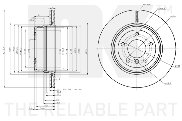 NK Bremseskive 3115120 ventileret 320mm 20mm for BMW