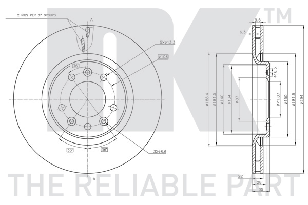 NK Bremseskive 311962 ventileret 294mm 22mm for FIAT VAUXHALL TOYOTA