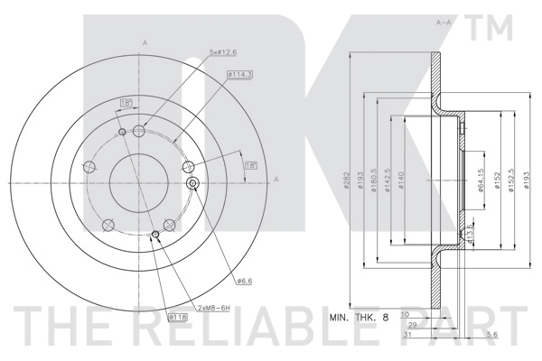 NK Bremseskive 312675 fuld 282mm 10mm for HONDA
