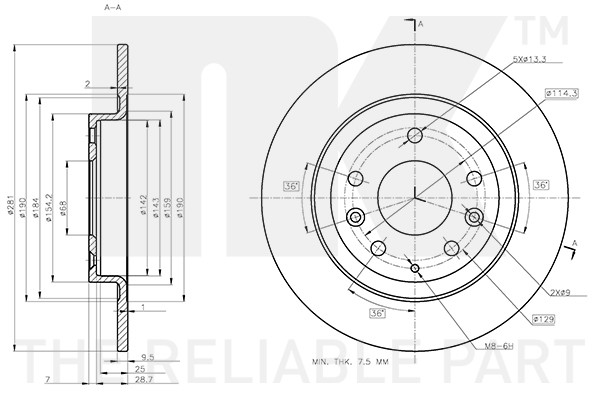 NK Bremseskive 313285 fuld 281mm 10mm for MAZDA