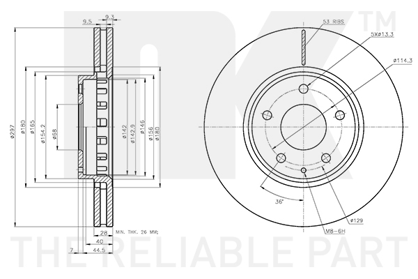 NK Bremseskive 313287 ventileret 297mm 28mm for MAZDA