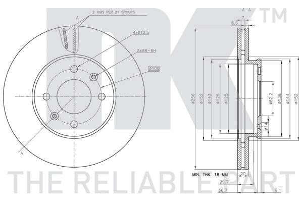 NK Bremseskive 313543 ventileret 256mm 20mm for KIA
