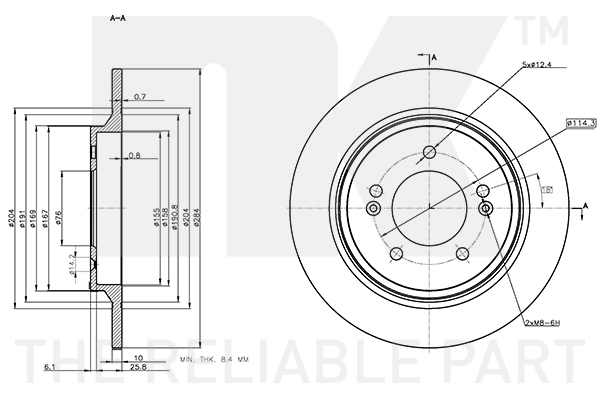 NK Bremseskive 313544 fuld 284mm 10mm for KIA
