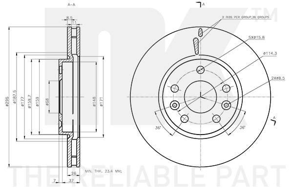 NK Bremseskive 3139108 ventileret 296mm 26mm for MERCEDES-BENZ ALPINE
