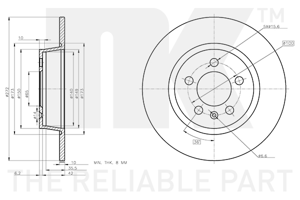 NK Bremseskive 3147172 fuld 272mm 10mm for AUDI
