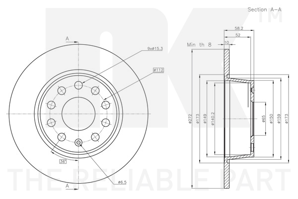NK Bremseskive 3147175 fuld 272mm 10mm for SEAT VW