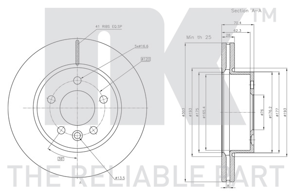 NK Bremseskive 3147178 ventileret 303mm 28mm for MAN VW
