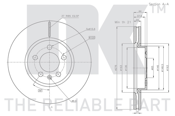 NK Bremseskive 3147177 ventileret 276mm 24mm for VW