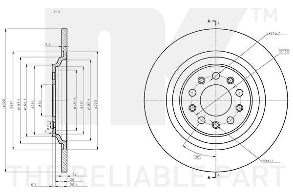 NK Bremseskive 319336 fuld 320mm 12mm for JEEP