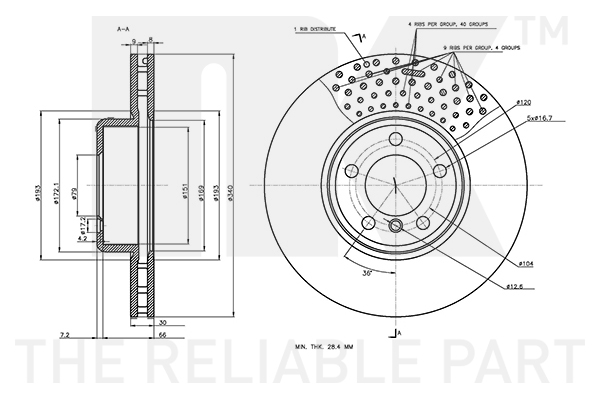 NK Bremseskive 3415120 ventileret 340mm 30mm for BMW