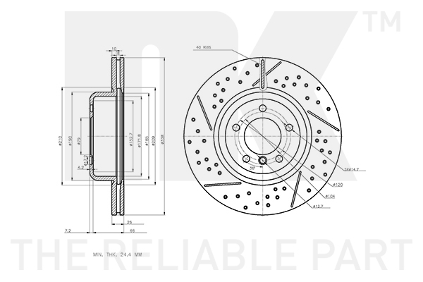 NK Bremseskive 3415121 ventileret 338mm 26mm for BMW