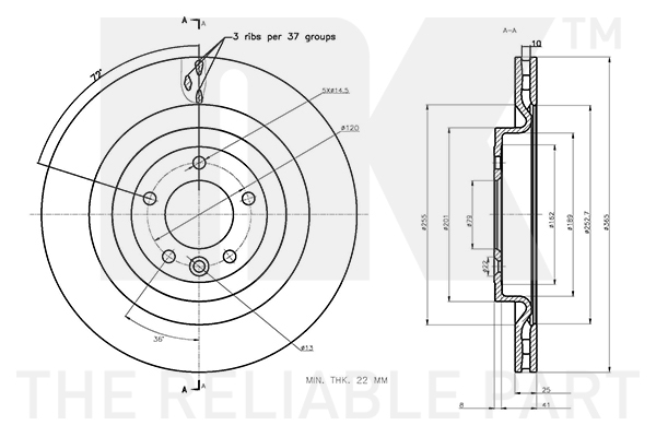 NK Bremseskive 314056 ventileret 365mm 25mm for LAND ROVER