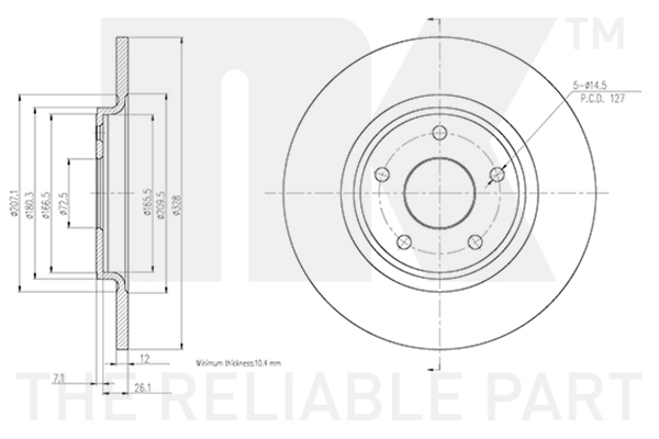 NK Bremseskive 319951 fuld 328mm 12mm for DODGE LANCIA