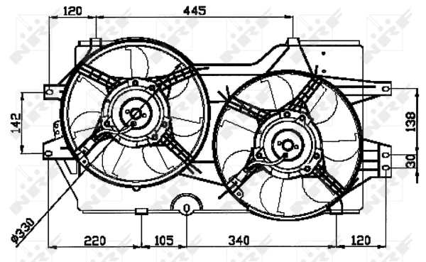 Ventilator, motorkøling, NRF, b.la. til Chrysler~Dodge, 12 V