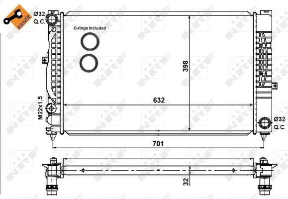 NRF Køler, motorkøling 539504 for VW
