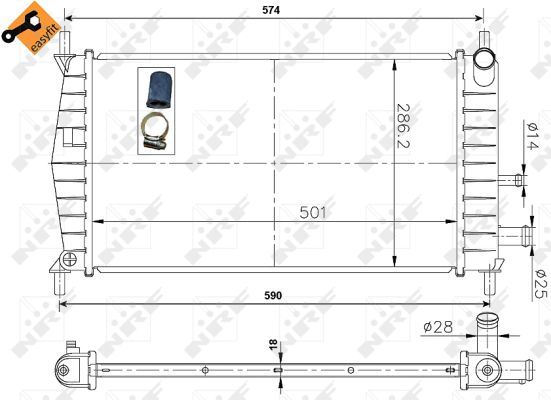 NRF Køler, motorkøling 50131 for FORD MAZDA