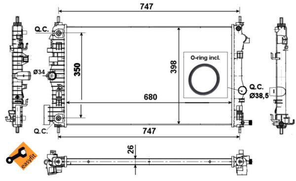 NRF Køler, motorkøling 53777 for VAUXHALL OPEL CHEVROLET