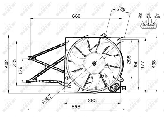 NRF Ventilator, motorkøling 47582 for OPEL VAUXHALL