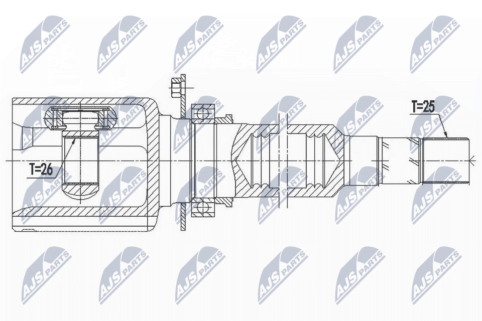 NTY Ledsæt, drivaksel NPW-AR-009 på indersiden for ALFAROME/FIAT/LANCI