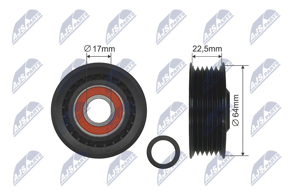 NTY Medløberhjul, multi-V-rem rnkau001 venstre for MERCEDES-BENZ CHRYSLER SSANGYONG VAG FIAT
