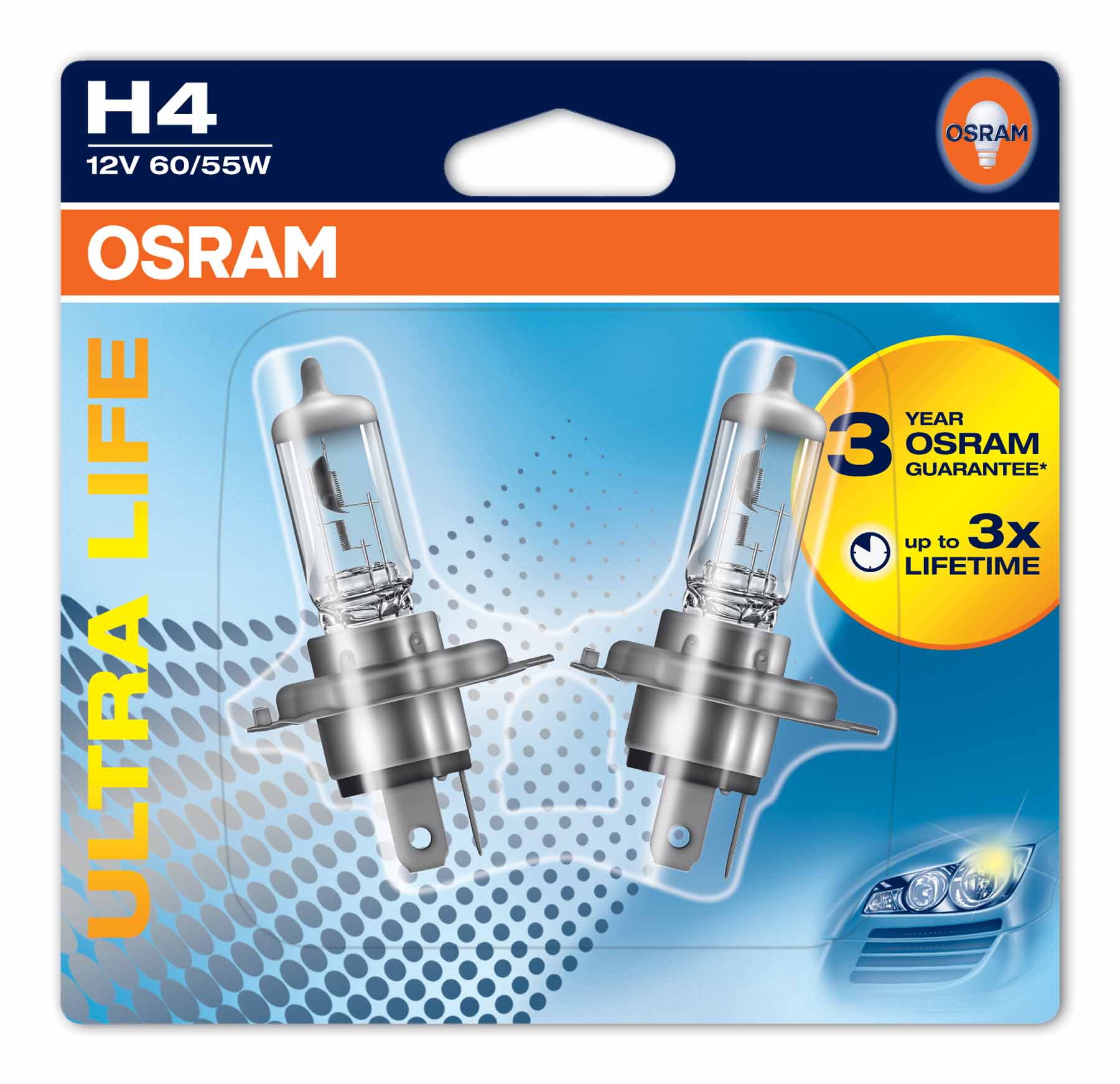 Osram H4 Ultra Life pærer (2 stk) op til 4x længere levetid